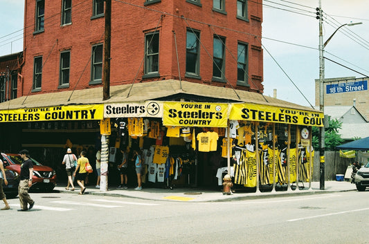 Corner store sells pittsburgh steelers merchandise